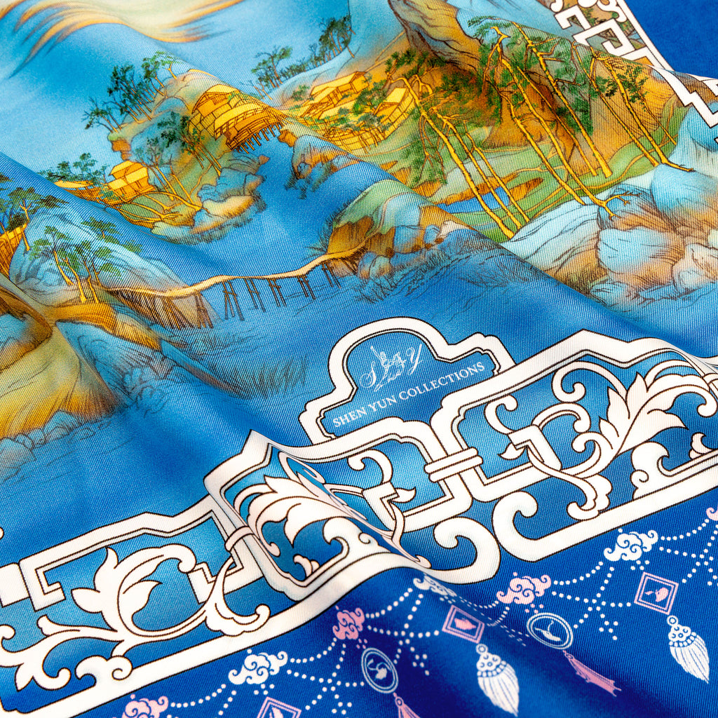 Blue Moon Silky Scarf Scarf Silk Hand Painted Scales Zodiac Blue Moon Yellow  main image 2