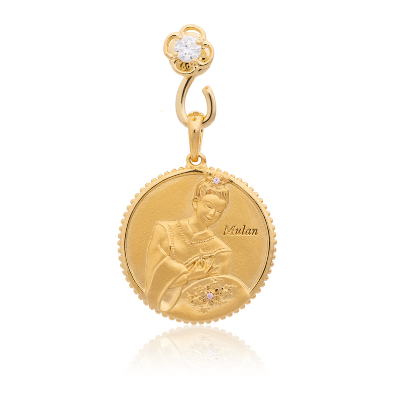 Ruyi Charm Hoop Earrings Gold with The Legendary Mulan Charm - Shen Yun Collections
