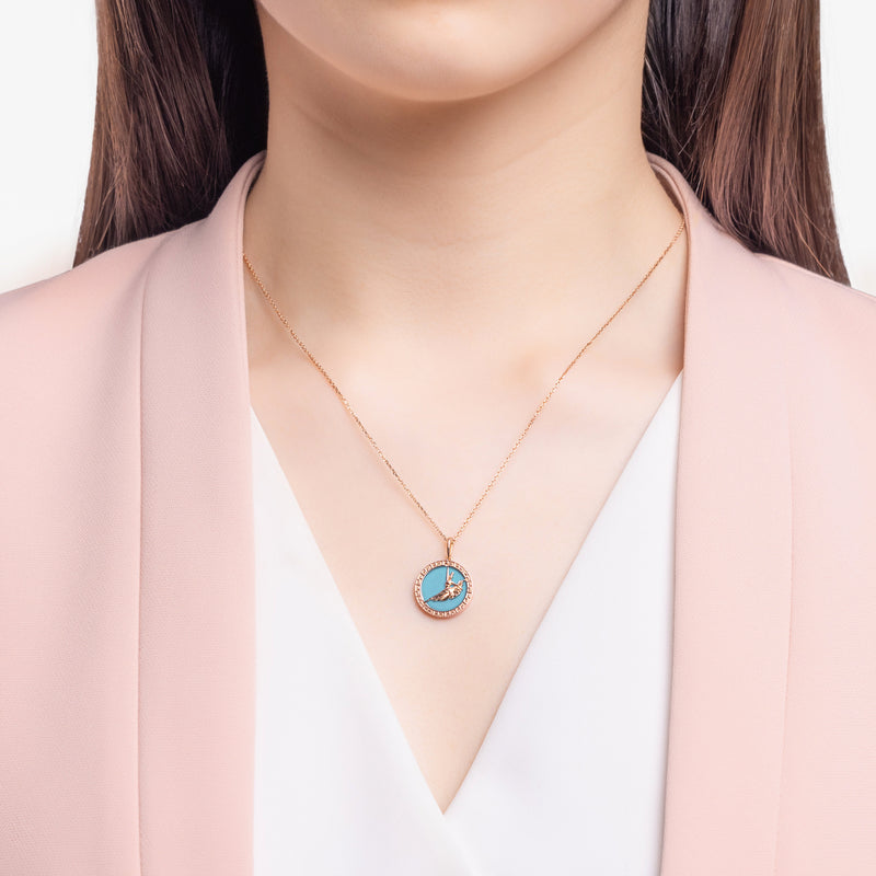 Divine Grace Pendant 18kt Rose Gold with Turquoise Model | Shen Yun Collections 