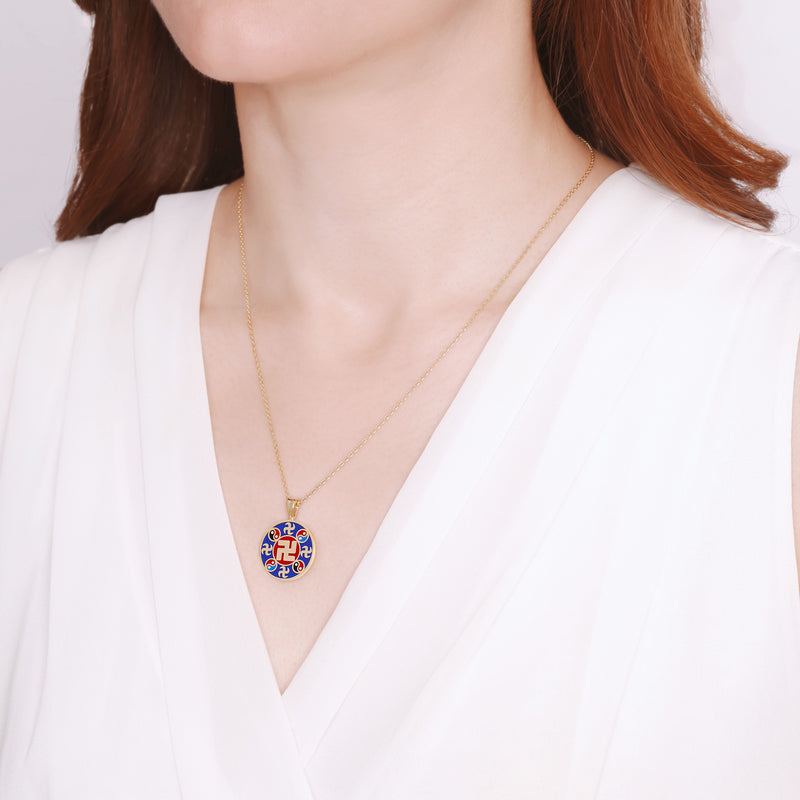 Falun Enamel Indigo Blue Pendant  10kt Yellow Gold | Shen Yun Collections 