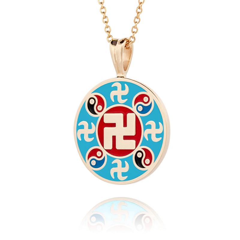Falun Enamel Teal Pendant 10kt Yellow Gold Side View | Shen Yun Collections 