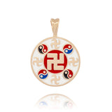 Falun Enamel White Pendant 10kt Yellow Gold 20mm Front - Shen Yun Collections