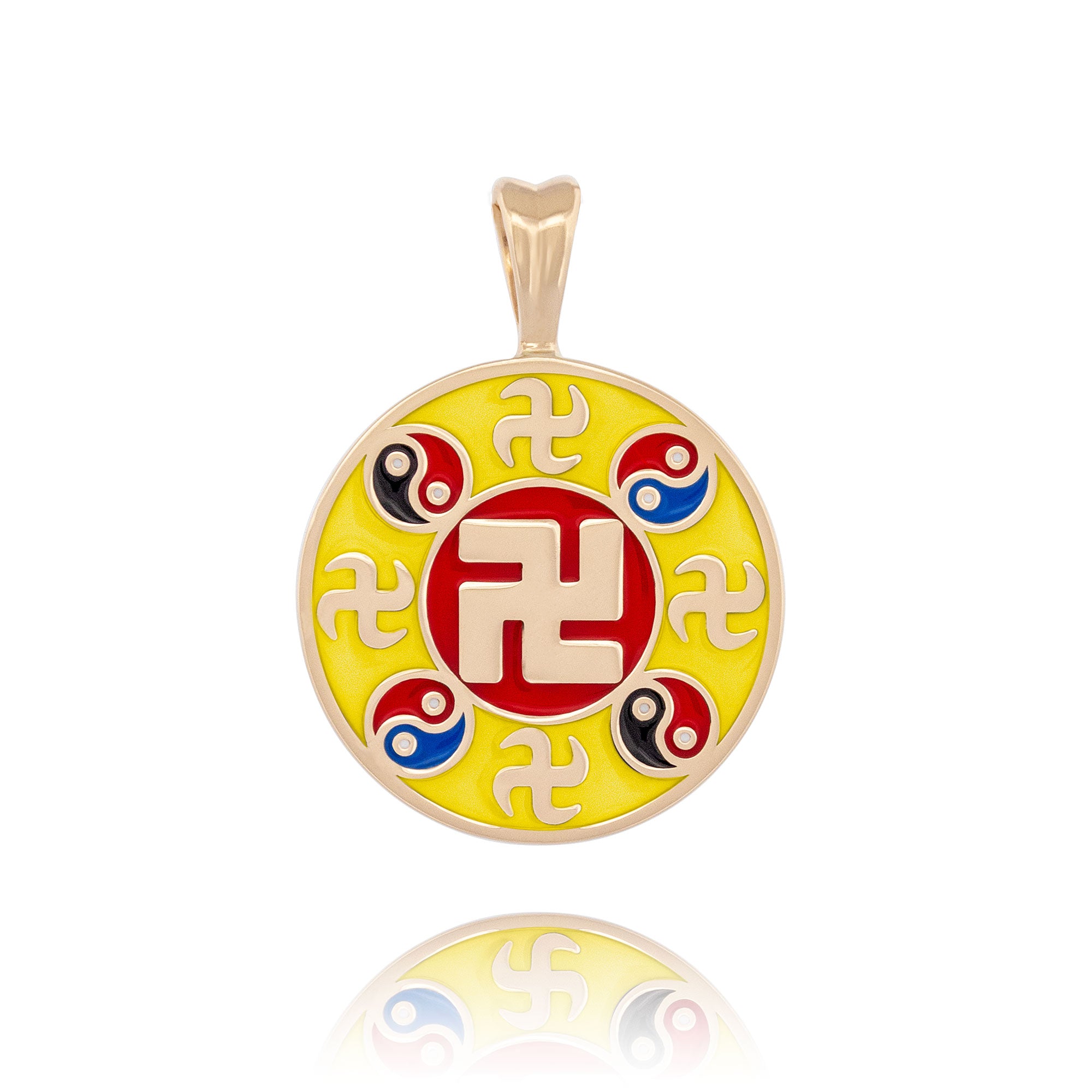 Falun Enamel Yellow Pendant 10kt Yellow Gold 20mm Front - Shen Yun Collections