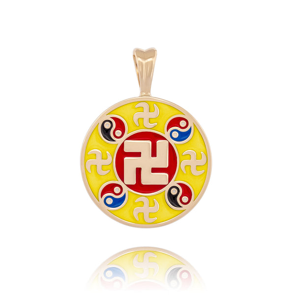 Falun Enamel Yellow Pendant 10kt Yellow Gold 20mm