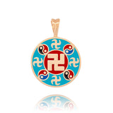 Falun Enamel Teal Pendant 18kt Yellow Gold Front View | Shen Yun Collections 