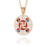 Falun Enamel White Pendant 18kt Yellow Gold 20mm Side - Shen Yun Collections