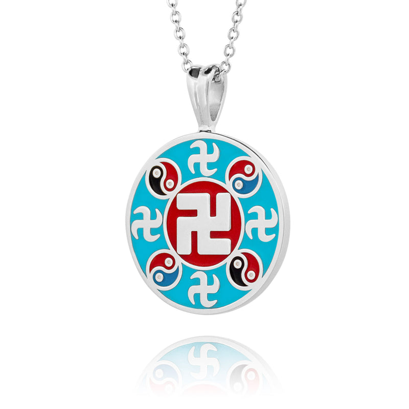 Falun Enamel Teal Pendant Sterling Silver Side View | Shen Yun Collections 