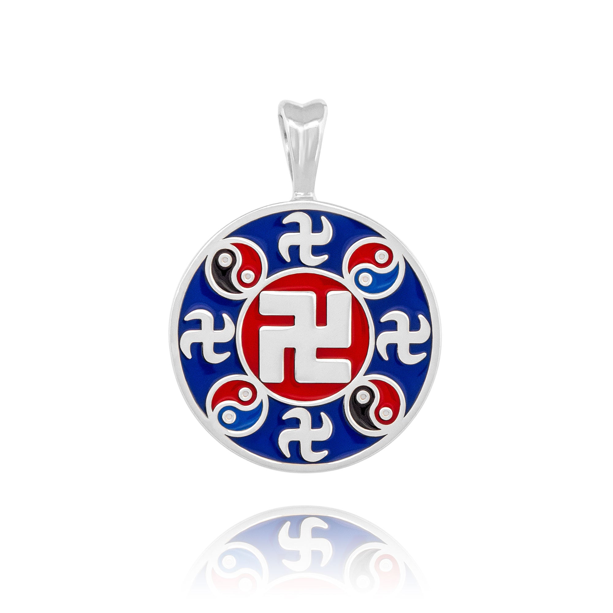 Falun Enamel Indigo Blue Pendant Silver 20mm Front - Shen Yun Collections