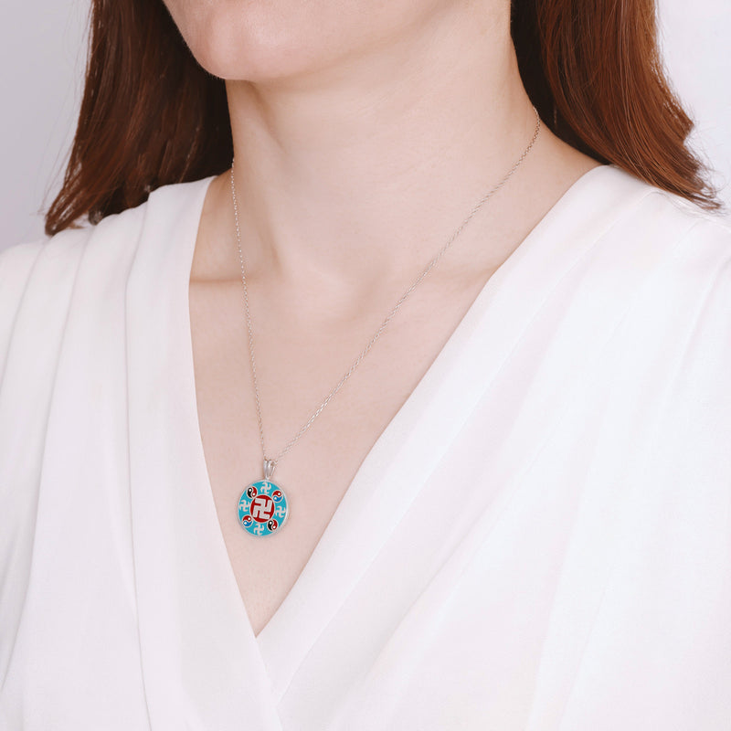 Falun Enamel Teal Pendant Sterling Silver Model Image | Shen Yun Collections 