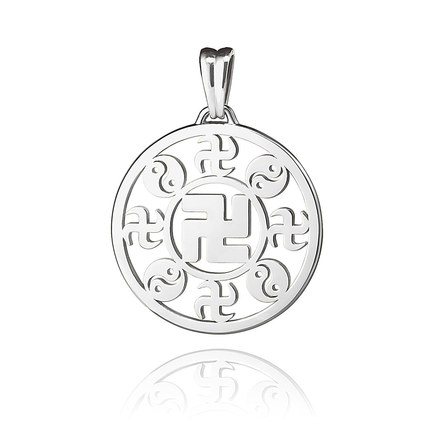 Falun Pendant 18kt White Gold 25mm Front View | Shen Yun Collections 