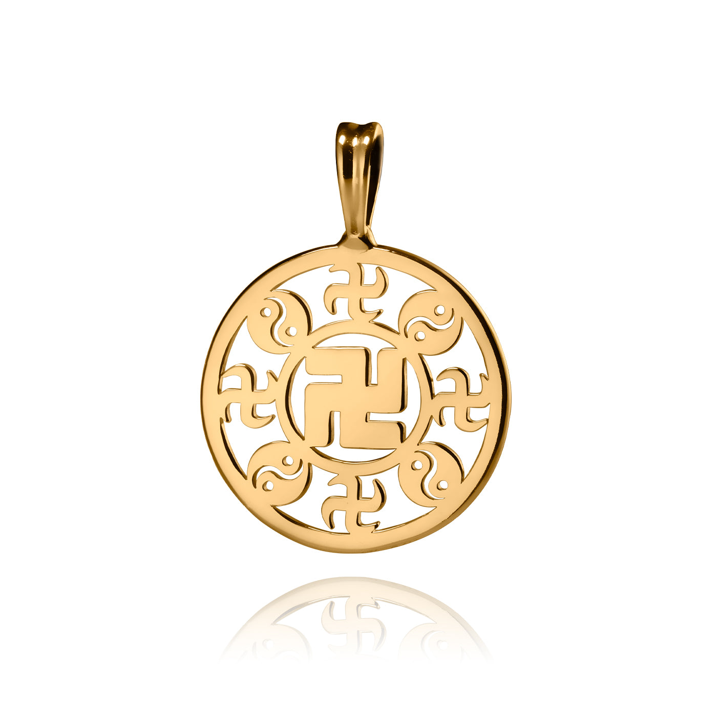 Falun Pendant 24kt Yellow Gold 22mm Front View | Shen Yun Collections 