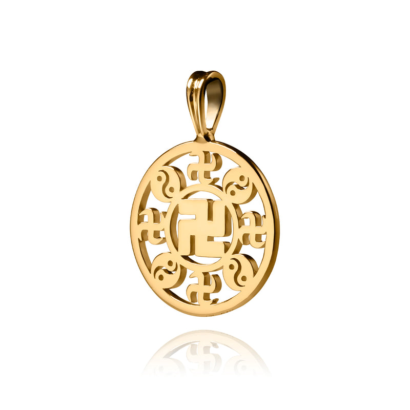 Falun Pendant 24kt Yellow Gold 22mm Side View | Shen Yun Collections 