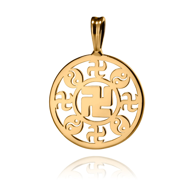 Falun Pendant 24kt Yellow Gold 25mm Front View | Shen Yun Collections 