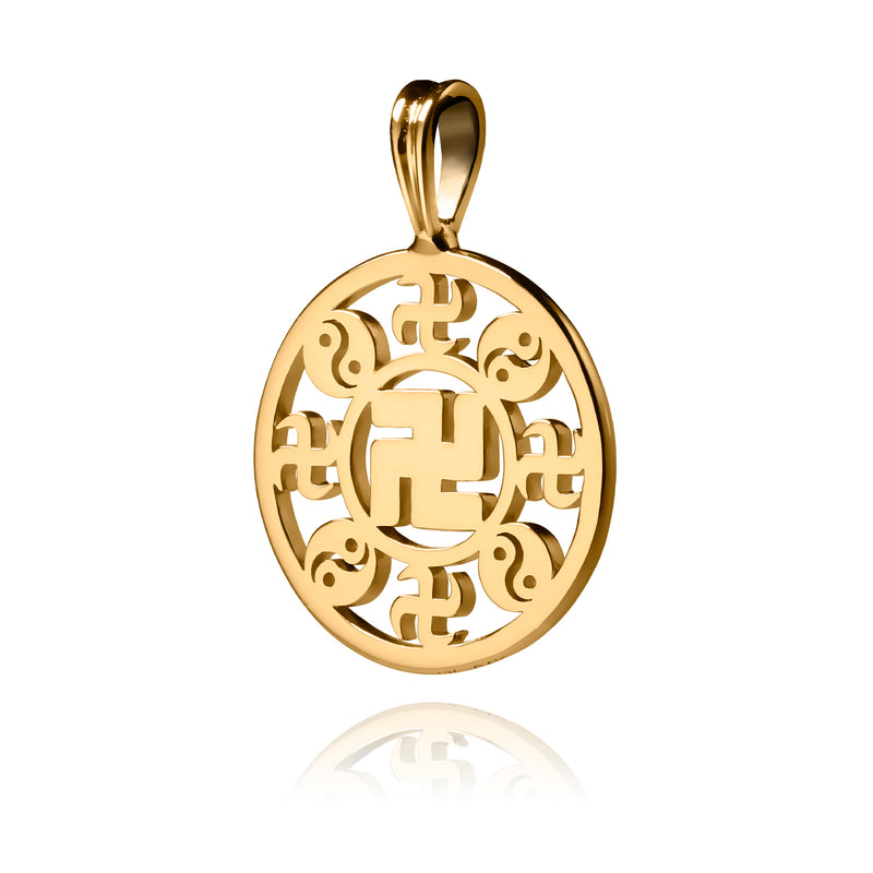 Falun Pendant 24kt Yellow Gold 25mm Side View | Shen Yun Collections 