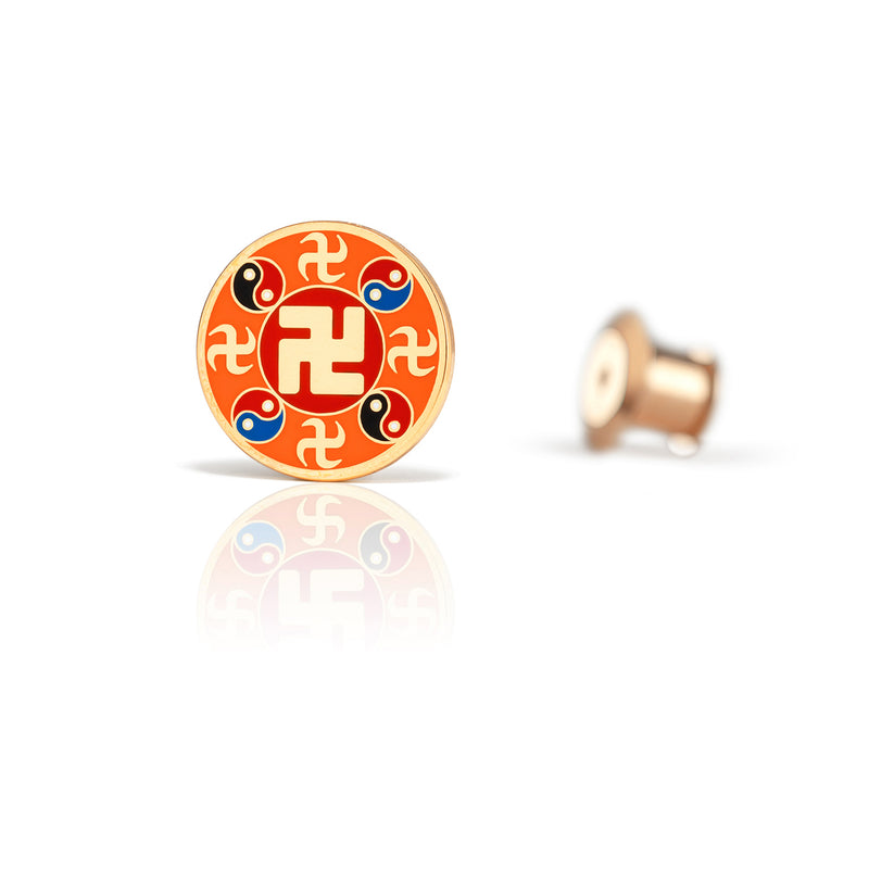 Falun Pins Orange Small Front View | Shen Yun Collections 