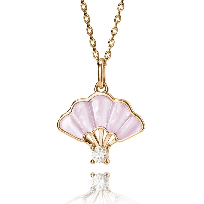 Floral Fan Necklace Gold with Pink Mother of Pearl Front View - Shen Yun Collections