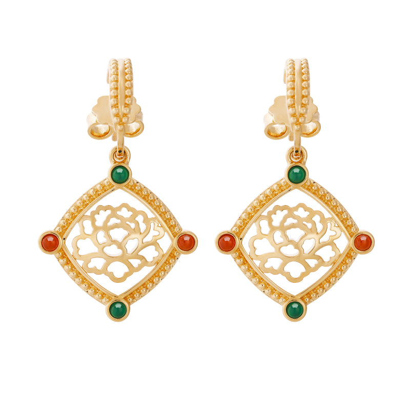  Golden Tang Peony Dangle Earrings | Shen Yun Collections