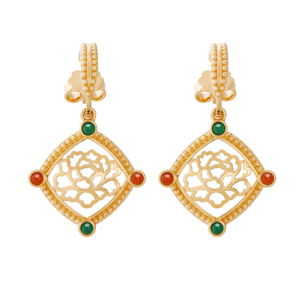  Golden Tang Peony Dangle Earrings | Shen Yun Collections