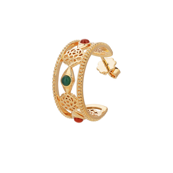 Golden Tang Peony Hoop Earrings Side | Shen Yun Collections