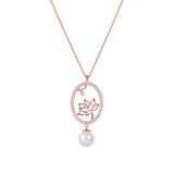 Lotus Fairies Oval Necklace Rose Gold Front View - Shen Yun Collections