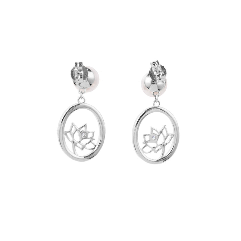 Lotus Fairies Drop Earrings Silver Back View - Shen Yun Collections