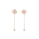 Lotus Fairies Stud Earrings Rose Gold With Stone and Dangle Chain  | Shen Yun Collections 