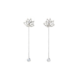 Lotus Fairies Stud Earrings Silver With Stone and Dangle Chain | Shen Yun Collections 