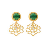 Majestic Tang Peony Earrings Gold Vermeil with Green Agate | Shen Yun Collections