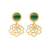 Majestic Tang Peony Earrings Gold Vermeil with Green Agate Cover | Shen Yun Collections