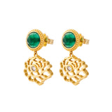 Majestic Tang Peony Earrings Gold Vermeil with Green Agate Side | Shen Yun Collections