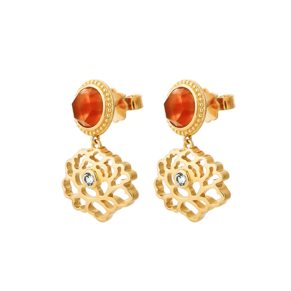 Majestic Tang Peony Earrings Gold Vermeil with Orange Carnelian | Shen Yun Collections