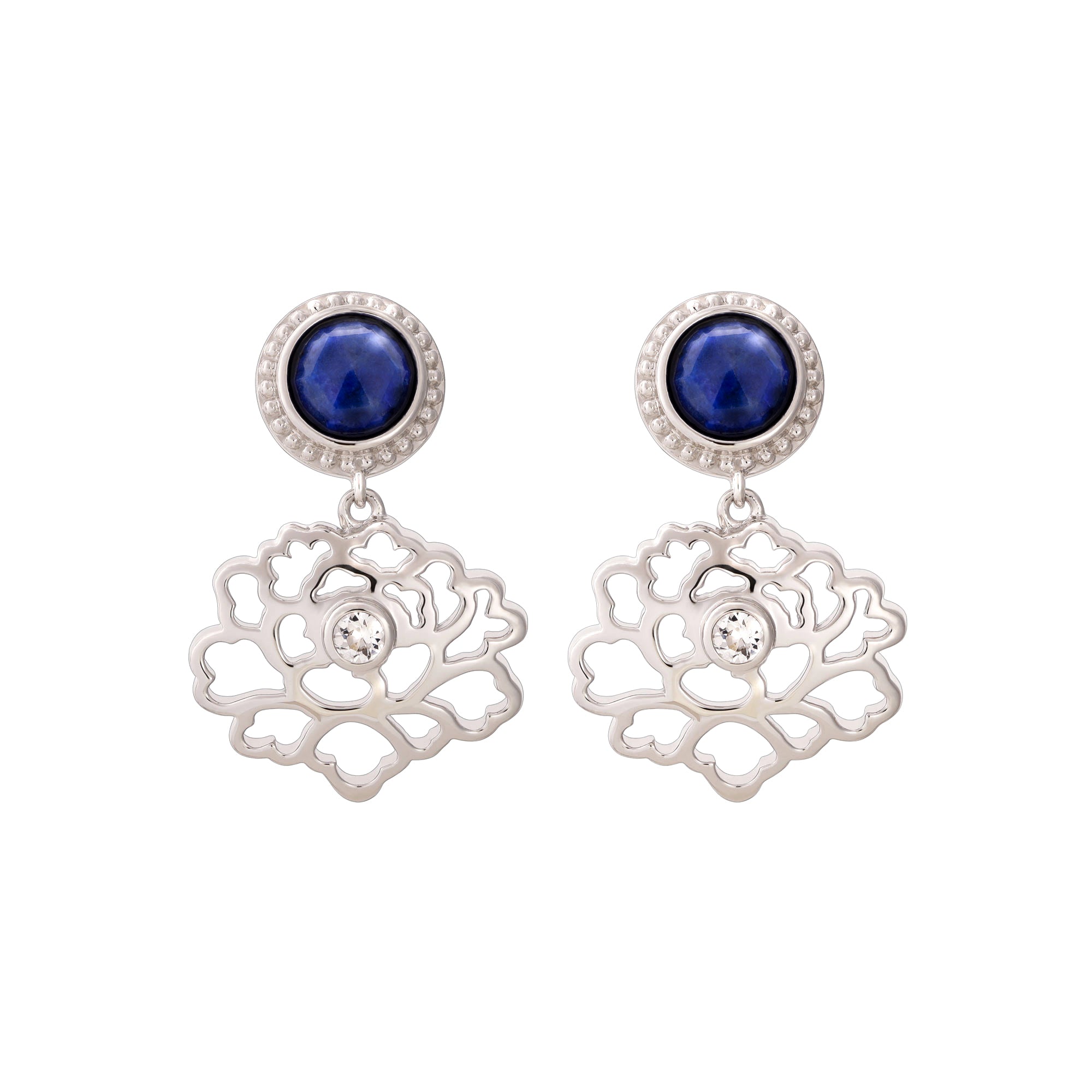 Majestic Tang Peony Earrings Silver with Lapis | Shen Yun Collections