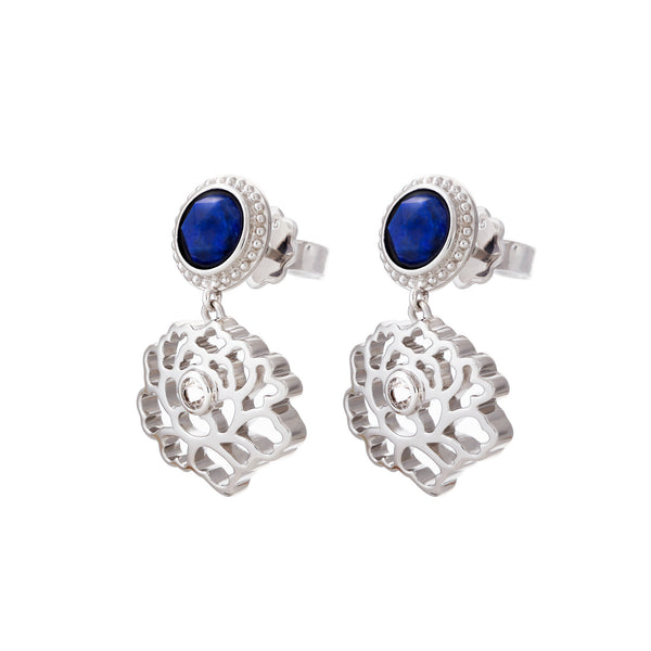 Majestic Tang Peony Earrings Silver with Lapis Side | Shen Yun Collections