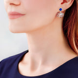 Majestic Tang Peony Earrings Silver with Lapis Model | Shen Yun Collections
