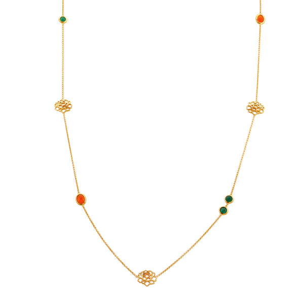 Majestic Tang Peony Long Necklace Gold Vermeil Front | Shen Yun Collections