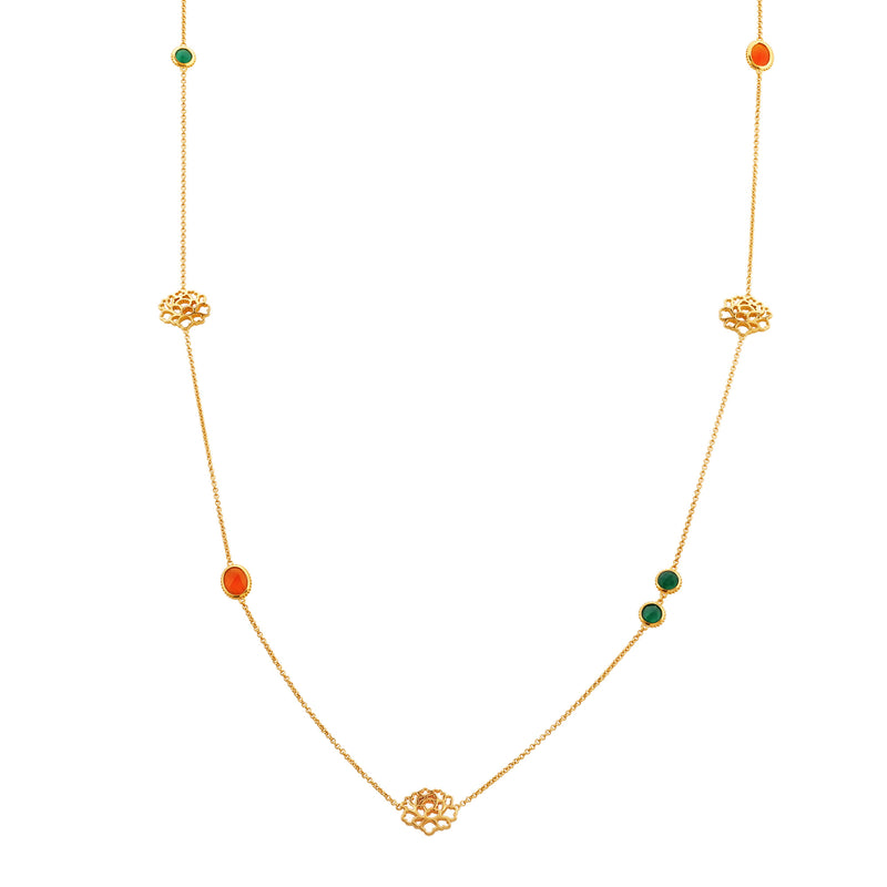 Majestic Tang Peony Long Necklace Gold Vermeil Front | Shen Yun Collections