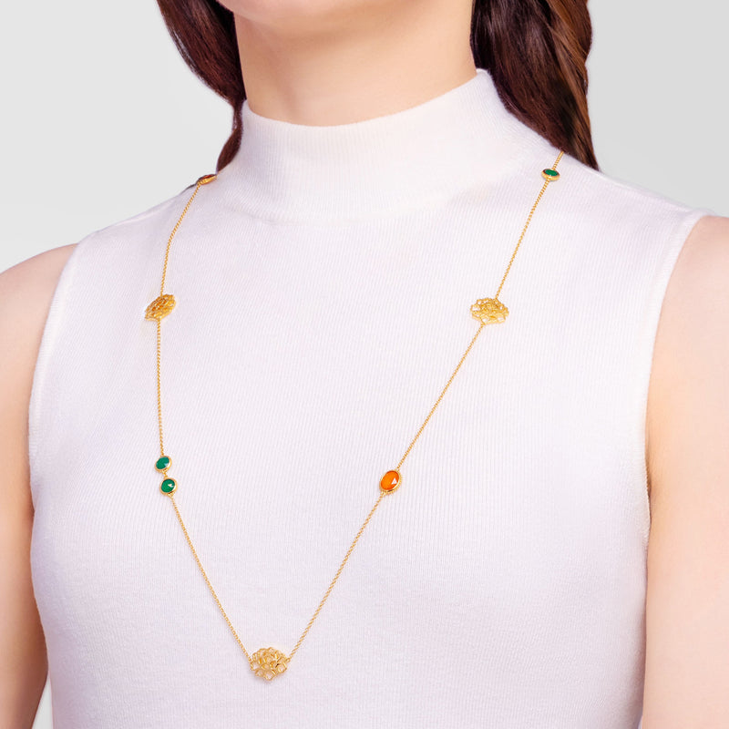 Majestic Tang Peony Long Necklace Gold Vermeil