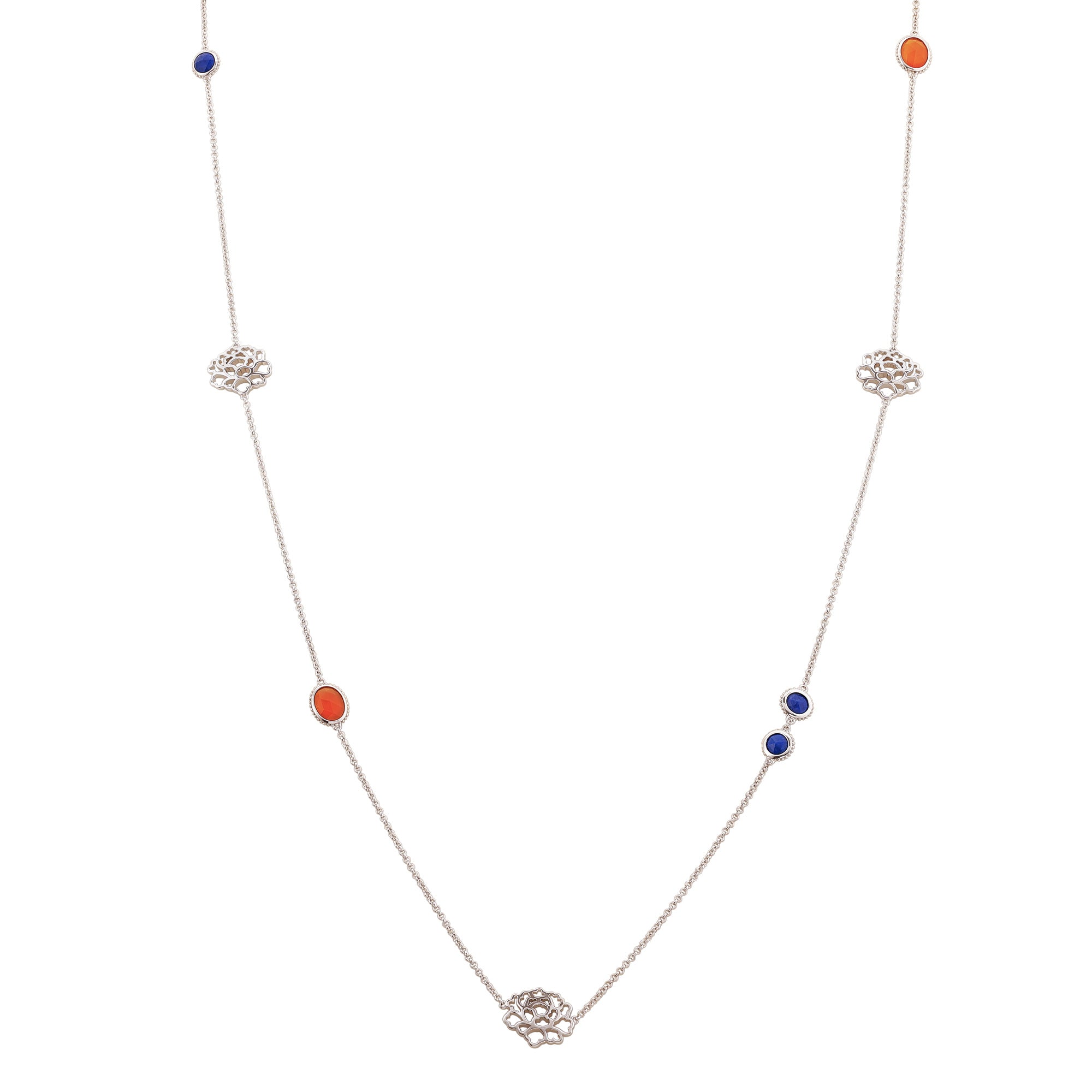 Majestic Tang Peony Long Necklace Silver | Shen Yun Collections