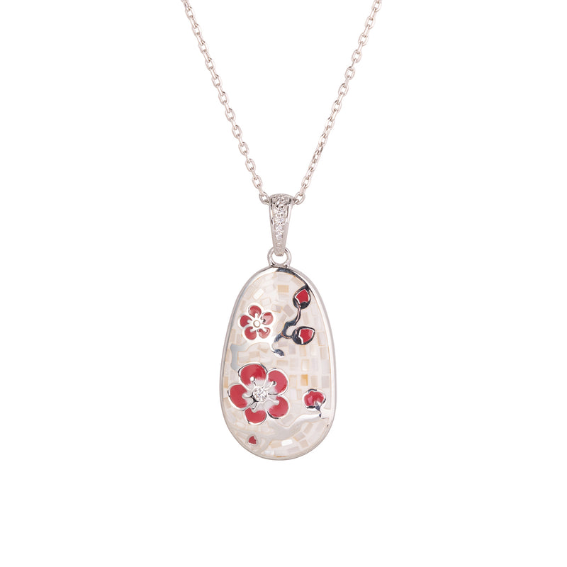 Plum Blossom Mosaic Mother of Pearl Set Silver