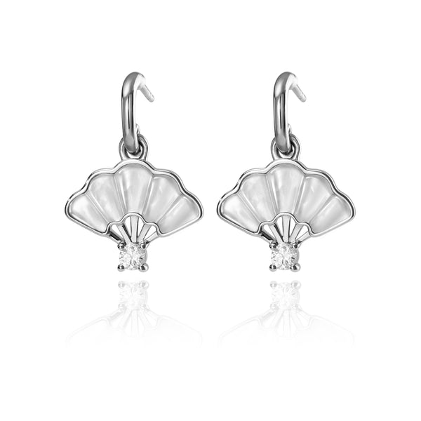 Floral Fan Dangle Earrings Silver with White Mother of Pearl
