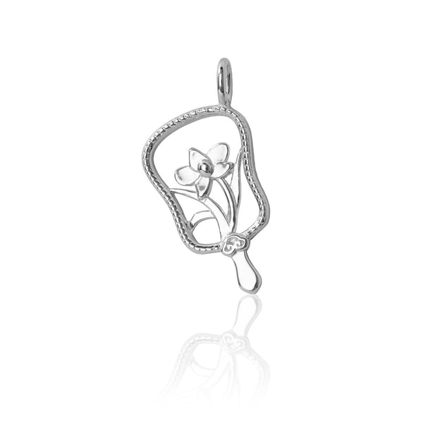 Orchid Hand Fan Charm Silver | Shen Yun Collections