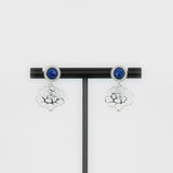 Majestic Tang Peony Earrings Silver with Lapis