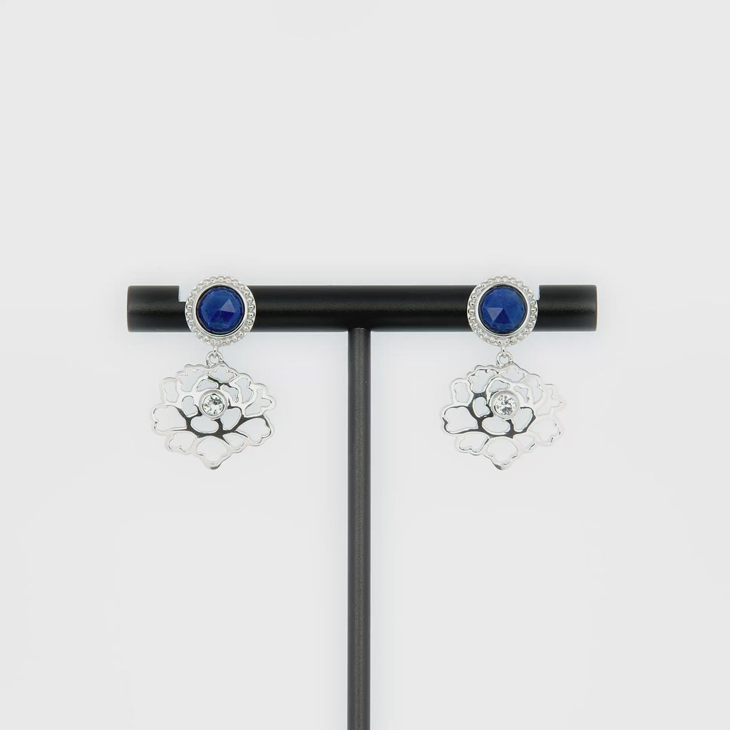 Majestic Tang Peony Earrings Silver with Lapis Video | Shen Yun Collections