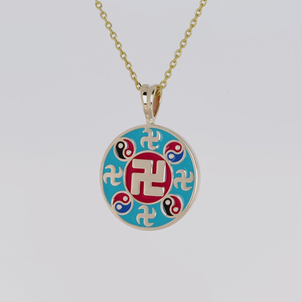 Falun Enamel Teal Pendant 10kt Yellow Gold 20mm Video