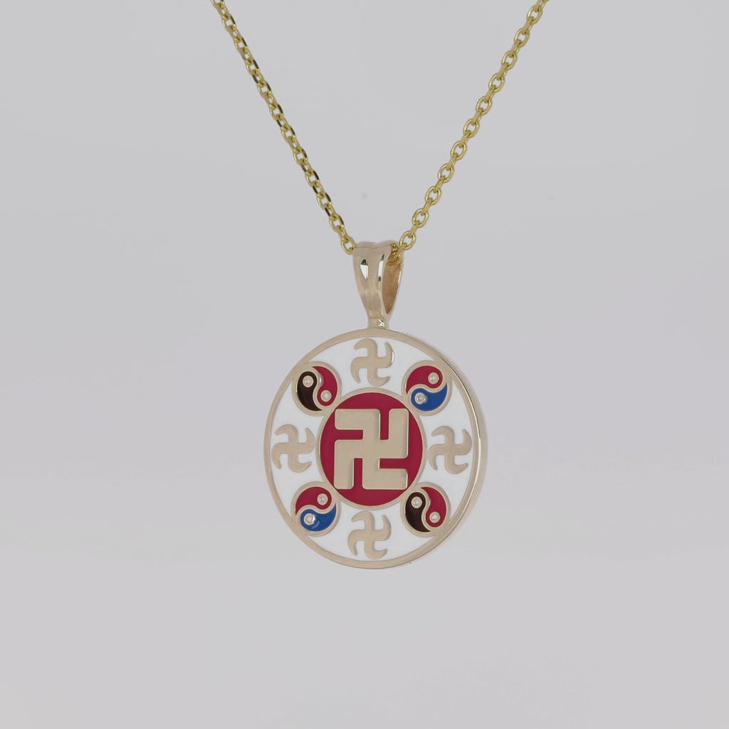 Falun Enamel White Pendant 18kt Yellow Gold 20mm Video