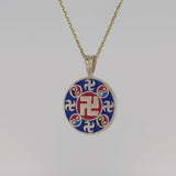 Falun Enamel Indigo Blue Pendant 18kt Yellow Gold 20mm