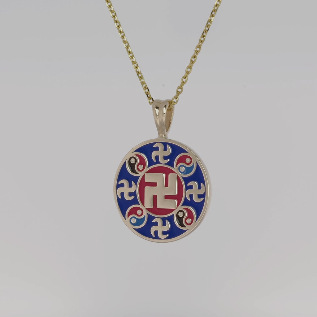 Falun Enamel Indigo Blue Pendant 18kt Yellow Gold 20mm Video
