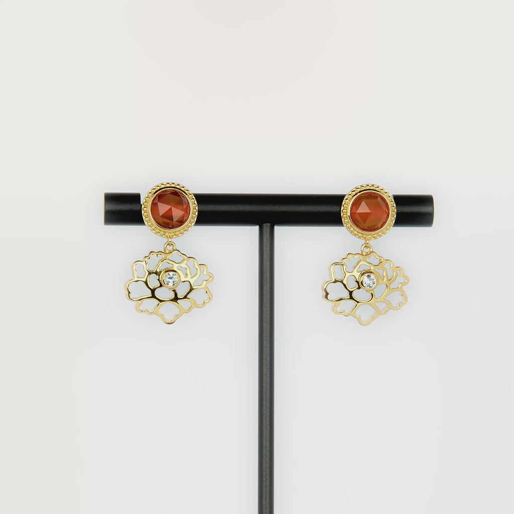 Majestic Tang Peony Earrings Gold Vermeil with Orange Carnelian Video | Shen Yun Collections