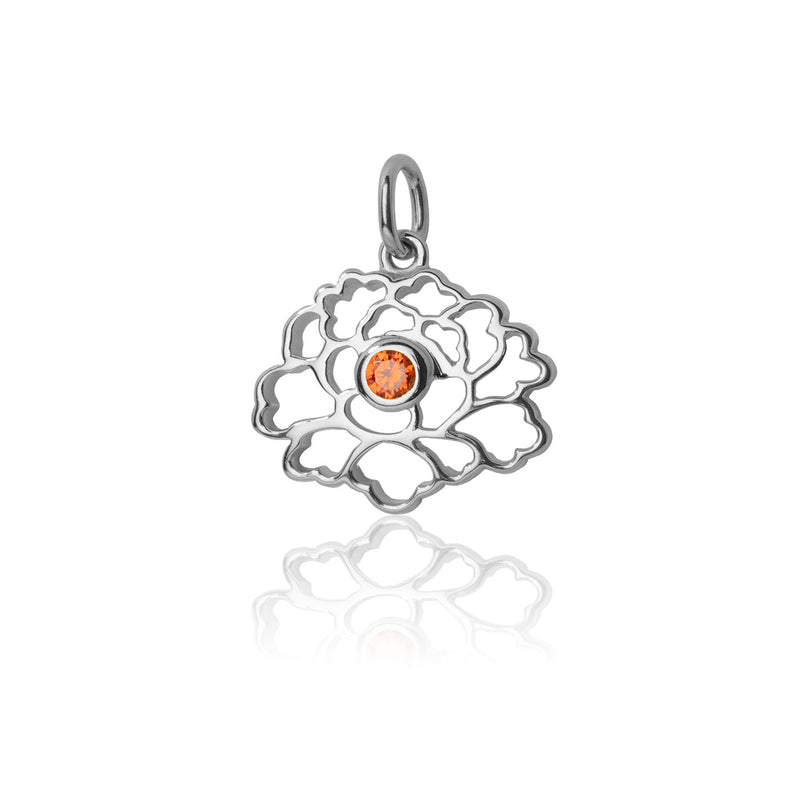 Tang Flower Charm Silver with Orange Gem Front View | Shen Yun Collections