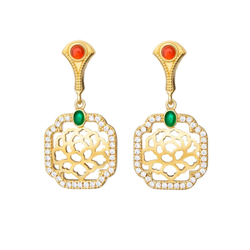 Tang Flower Dangle Earrings Front View | Shen Yun Collections 
